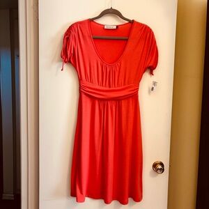 VeronicaM Coral Dress with Ruching Detail, NWT